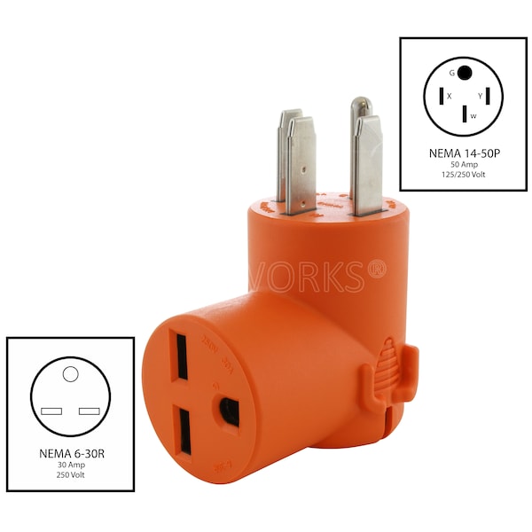 Ac Works Range/RV/Generator 14-50P Plug to 6-30R 30 Amp 250 Volt HVAC Female Adapter - AD1450630