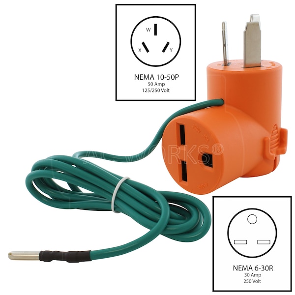 Ac Works NEMA 10-50P 50A 3-Prong Plug to NEMA 6-30R 30A 250V Commercial HVAC - AD1050630