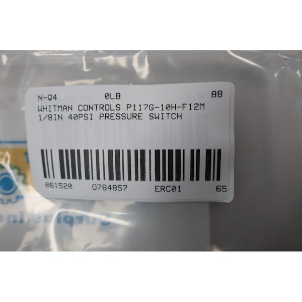 Controles de Whitman INTERRUPTOR DE PRESIÓN WHITMAN CONTROLS P117G-10H-F12M DE 1/8 PULGADAS 40 PSI - P117G-10H-F12M