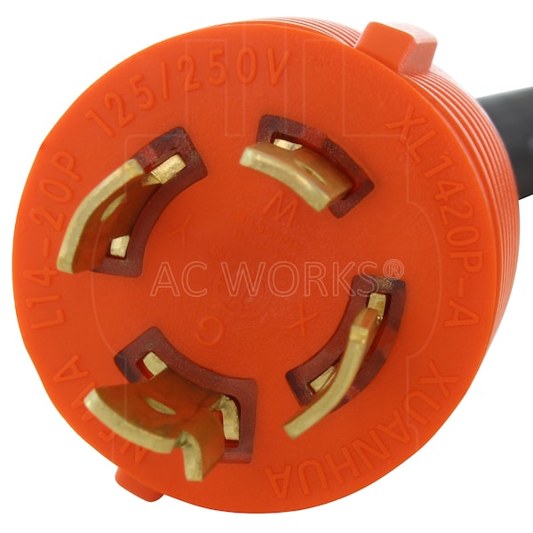 Ac Works 1.5ft 20A 4-Prong 125/250V L14-20P Plug to L14-30R 30A 4-Prong 125/250V Connector - L1420L1430-018