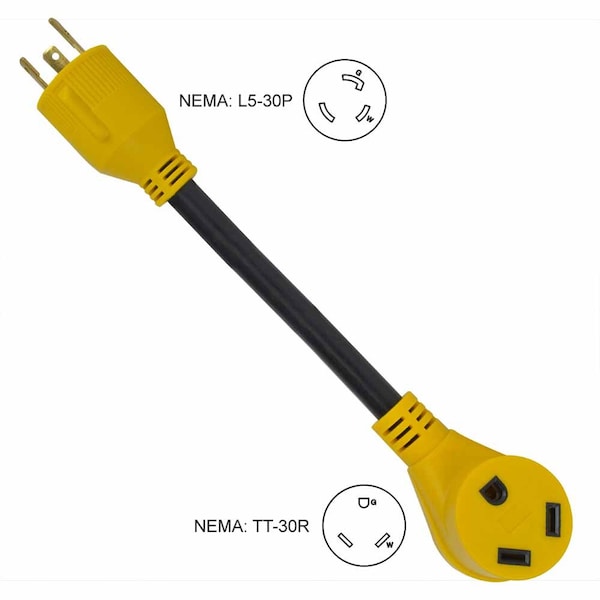 Superior Electric Generator 30 Amp 3 Pole NEMA L5-30P to RV 30 Amp Female NEMA TT-30R 12 Inch 10AWG/3 Cord - RVA1537