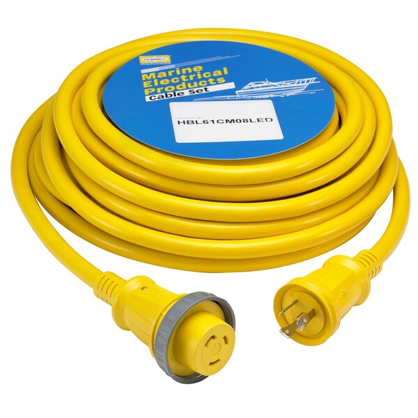Hubbell Wiring Device-Kellems Marine Cord, 30A/125V, 50', Yellow, with LEDs - HBL61CM08LED