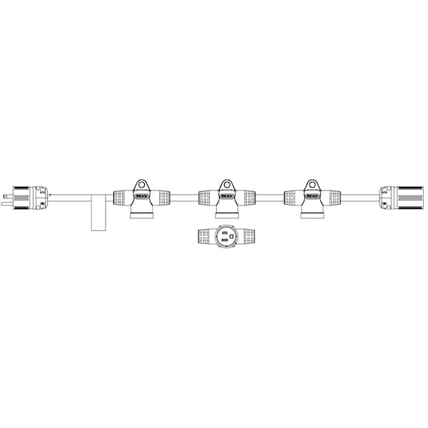 Ericson SJTW; Stringer Extension Cord, 14 AWG, Indoor, 14/3, 4 Outlets, 5-15C, Black, 5-15P, 90 ft - PS14390-3