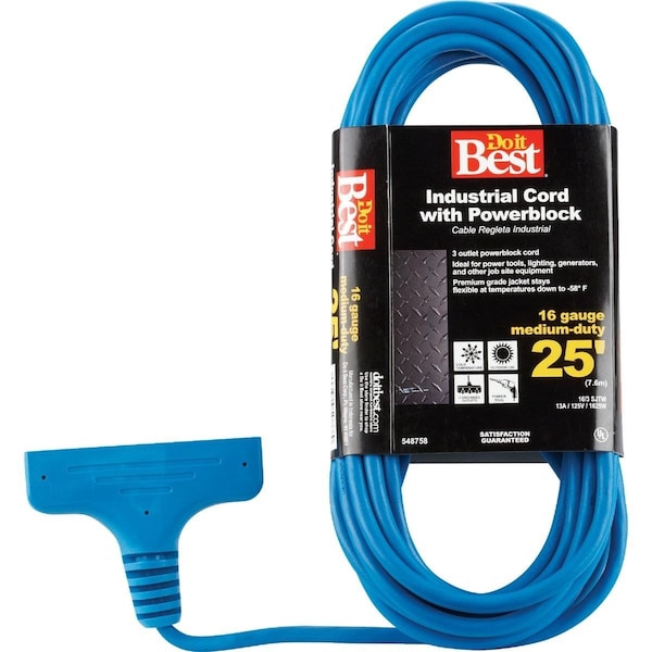 All-Source Extension Cord, 16 AWG, 16/3, 25 ft - RP-JTW163-25X-BL