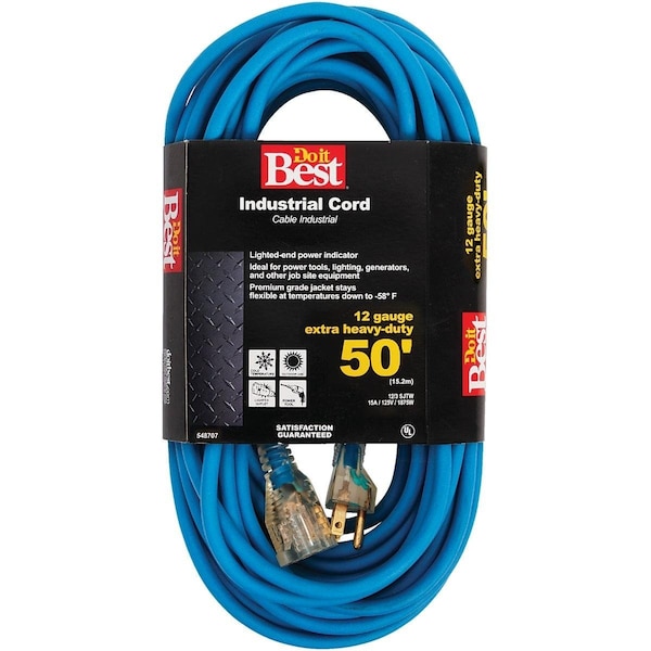 All-Source Extension Cord, 12 AWG, Outdoor, 12/3, 50 ft - RL-JTW123-50X-BL