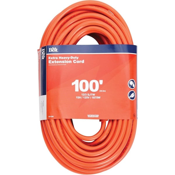 All-Source Extension Cord, 12 AWG, Outdoor, 12/3, 100 ft - OU-JTW123-100-OR
