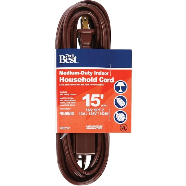 All-Source Extension Cord, 16 AWG, Indoor, 16/2, 15 ft - IN-PT2162-15X-BR