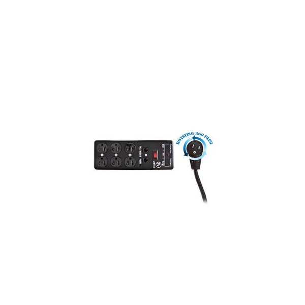 Swe-Tech 3C Surge Protector, Flat Rotating Plug, 6 Outlet, Metal, Commercial Grade, 1 X3 MOV, EMI & RFI - FWT51W1-82210