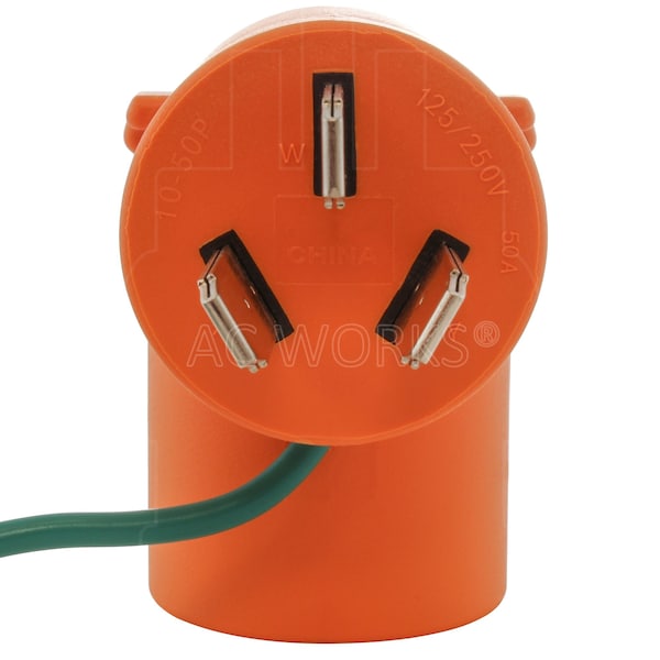 Ac Works NEMA 10-50P 50A 3-Prong Plug to NEMA 6-20R 15/20A 250V T-Blade Connector - AD1050620