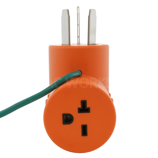 Ac Works NEMA 10-50P 50A 3-Prong Plug to NEMA 6-20R 15/20A 250V T-Blade Connector - AD1050620