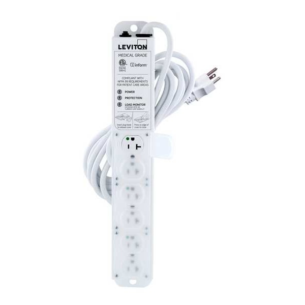 Leviton Outlet Strip, 20 A, 15 ft Cord L, 6 Outlets - 53C6M-2S5
