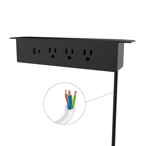 Richelieu Hardware 120 V Hanging Power Bar and USB Charging Station, Black - 3313900
