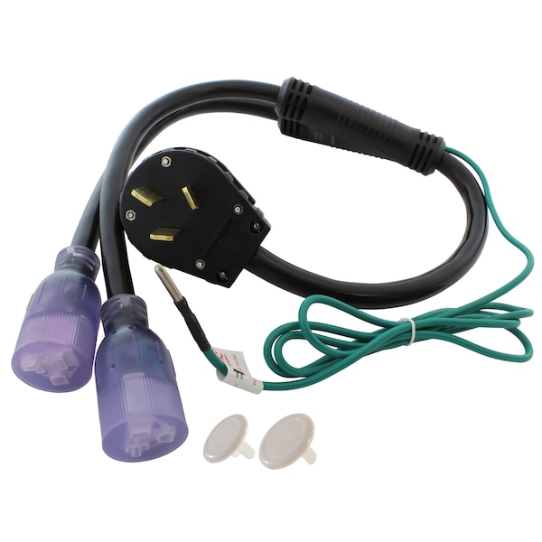 Ac Works 3ft 50A 125/250V NEMA 10-50 3-Prong Old Style Range/Welder Plug to 2 NEMA 5-20 Household Connections - 1050Y520-036