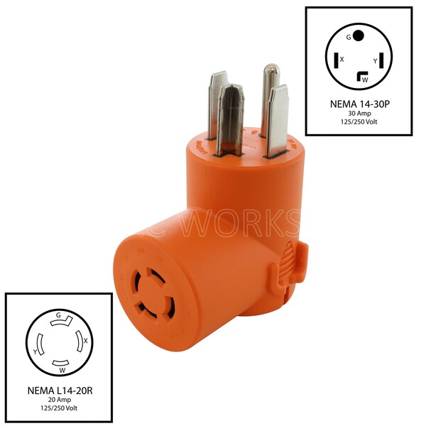 Ac Works Dryer Outlet Adapter 4-Prong Dryer Plug 14-30P to 4-Prong 20A Locking L14-20R - AD1430L1420