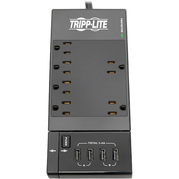 Tripp Lite Surge Protector, 6-Outlet, 6-7/10"Wx1-4/5"Dx9-3/5"H, Black - TRPTLP66USBR