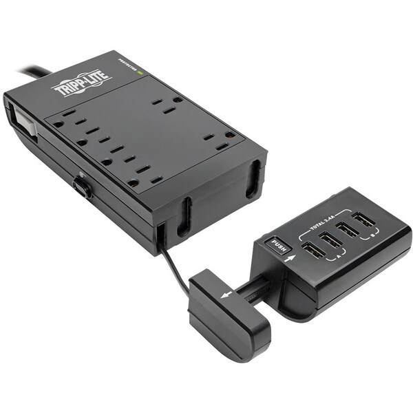 Tripp Lite Surge Protector, 6-Outlet, 6-7/10"Wx1-4/5"Dx9-3/5"H, Black - TRPTLP66USBR