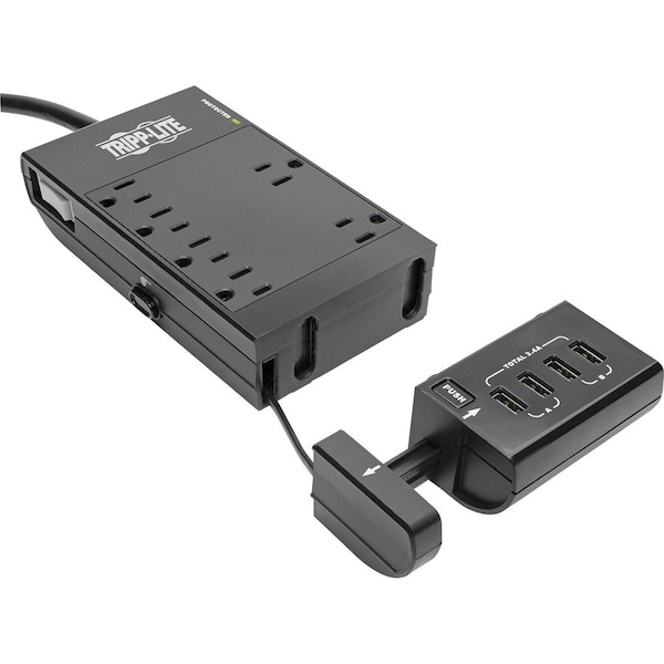 Tripp Lite Surge Protector, 6-Outlet, 6-7/10"Wx1-4/5"Dx9-3/5"H, Black - TRPTLP66USBR