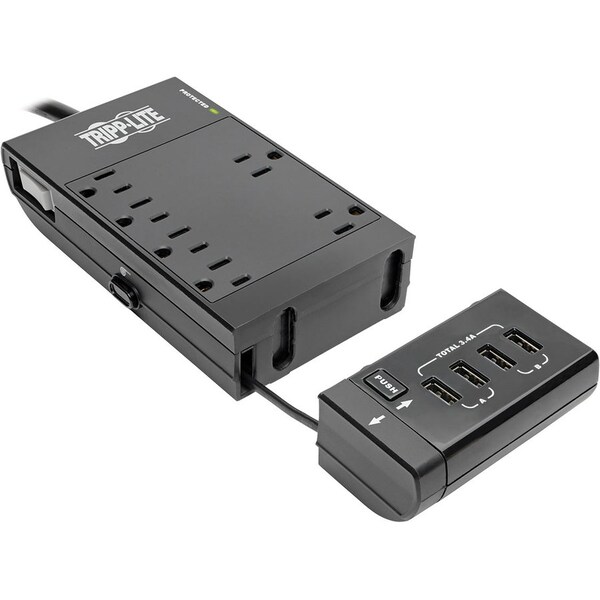 Tripp Lite Surge Protector, 6-Outlet, 6-7/10"Wx1-4/5"Dx9-3/5"H, Black - TRPTLP66USBR