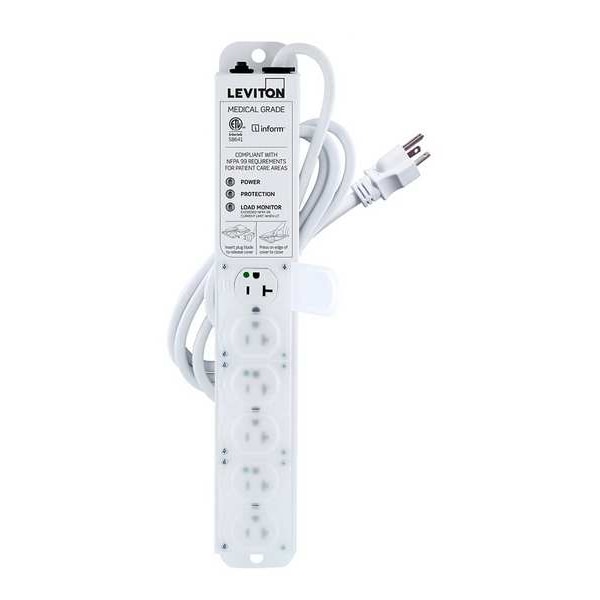 Leviton Outlet Strip, 20 A, 7 ft Cord L, 6 Outlets - 53C6M-2S7