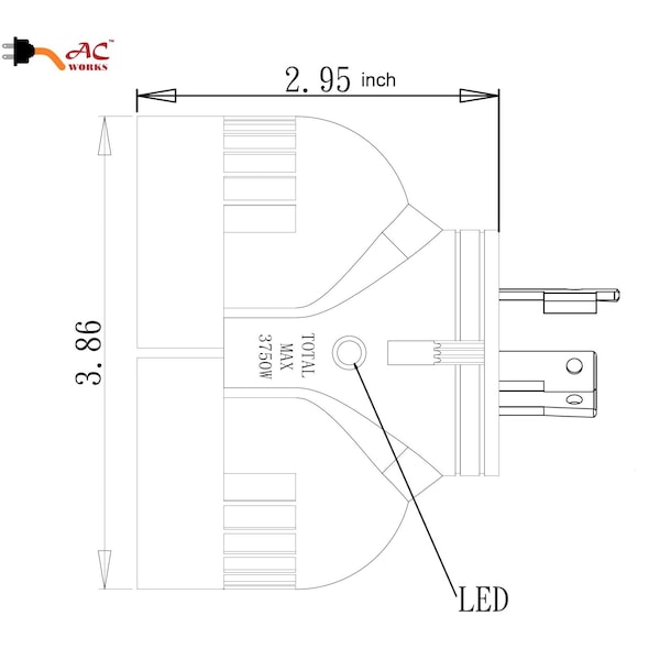 Ac Works V-DUO Adapter NEMA L5-30P 30A 3-Prong Locking Plug to 2 15/20A Connectors - ADVL530520