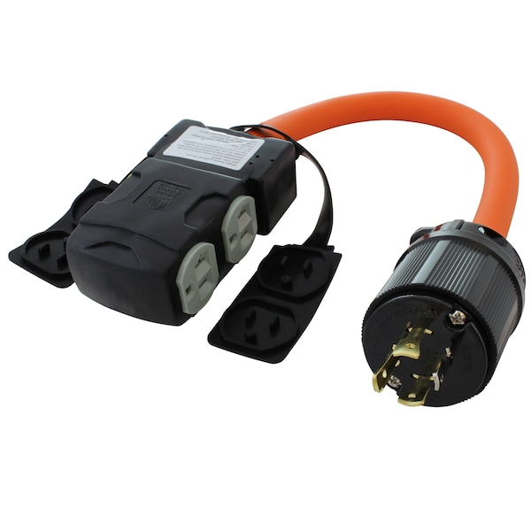 Ac Works 1.5FT L14-20P 20A 4-Prong Locking Plug to 4 Home Outlets with 20A Breaker - L1420CBF520