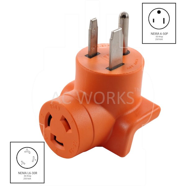 Ac Works Welder 6-50P Plug to L6-30R 3-Prong 30 Amp 250 Volt Locking Female Adapter - AD650L630