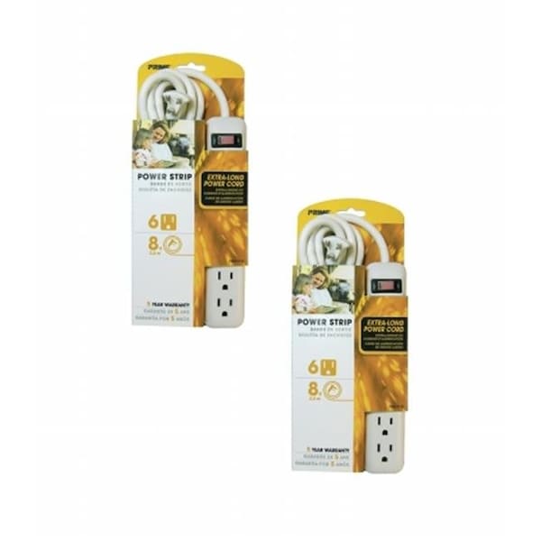 Prime Prime PB801115 6 Outlet White Power Strip with 8 ft. Cord - PB801115