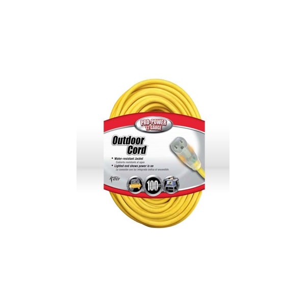 Southwire SJTW Extension Cord, 12 AWG, Outdoor, 12/3, Yellow, 100 ft - 02589SW-0002