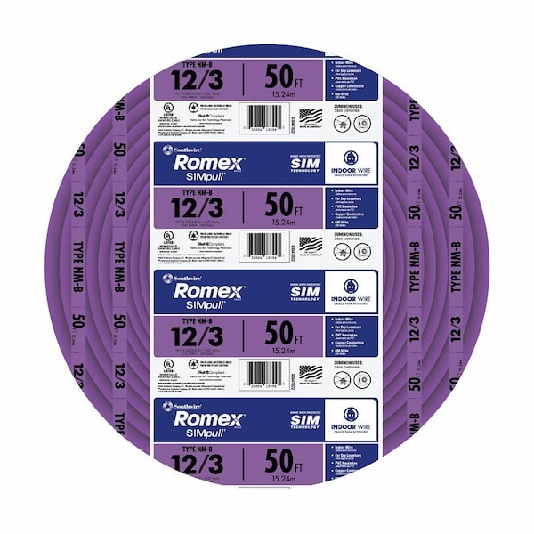Southwire THHN, Building Wire, Copper, 12 AWG, Solid, 50 ft - NMB 12/3 G PURPLE