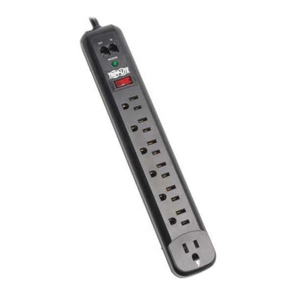 Tripp Lite Surge, 7 Out, 6ft cord, 1080J, Modem, Black - TLP76RBTEL