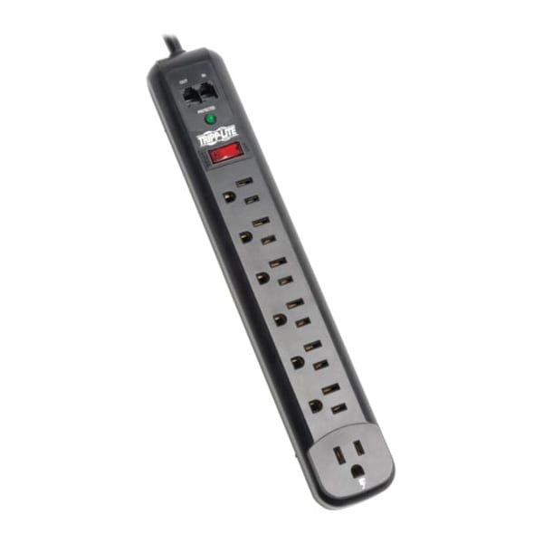 Tripp Lite Surge, 7 Out, 6ft cord, 1080J, Modem, Black - TLP76RBTEL