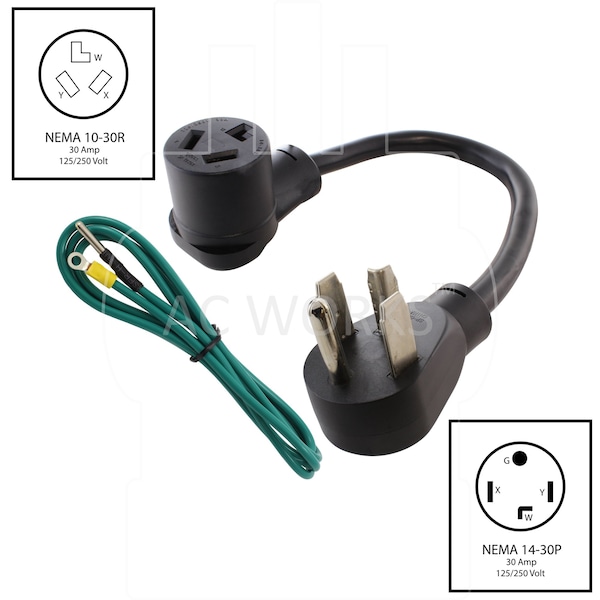 Ac Works 4-Prong NEW Dryer Plug to 3-Prong Old Dryer Socket Adapter with Cord - S14301030-018