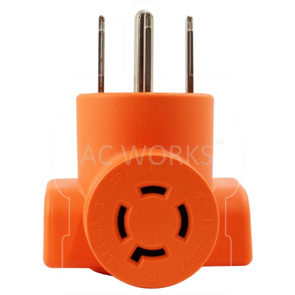Ac Works 4-Prong NEMA 14-50P Plug to 4-Prong 20A Locking NEMA L14-20R Adapter - AD1450L1420
