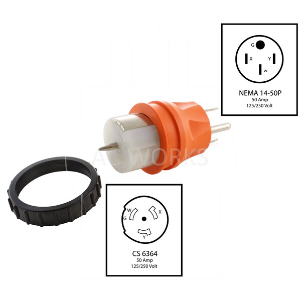 Ac Works Transfer Switch/Temp Power 14-50P 50A 4-Prong Plug to CS6364 50A Connector - ADTE1450