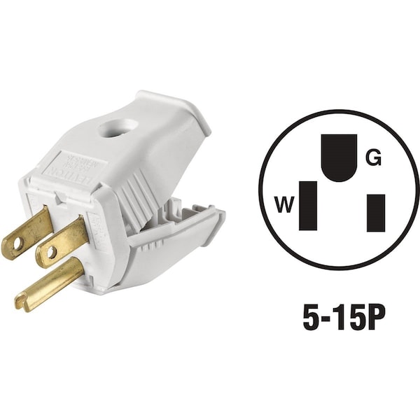 Leviton 15A 125V 3-Wire 2-Pole Clamp Tight Cord Plug, White - 002-3W101-0WH