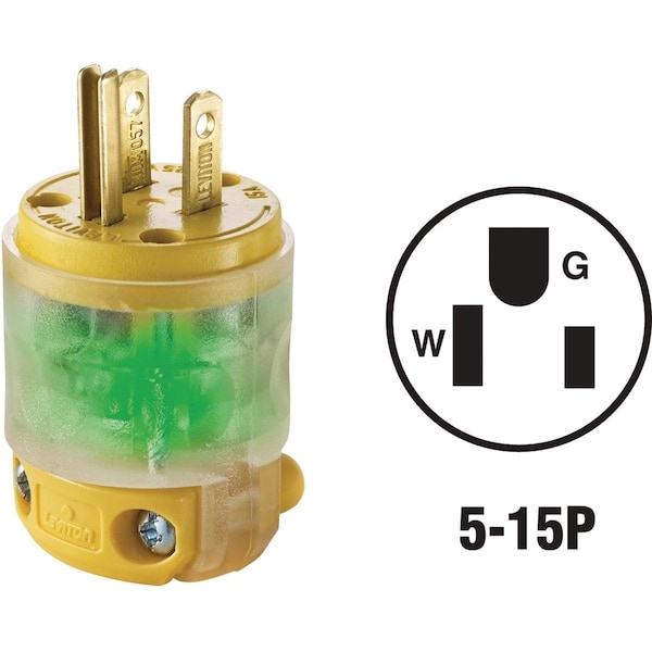 Leviton 15A 125V 3-Wire 2-Pole Illuminated Cord Plug - R50-515PV-LIT