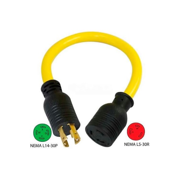 Conntek Conntek PL1430L530, 30 to 30-Amp Generator Locking Adapter with NEMA L14-30P to L5-30R, Yellow - PL1430L530
