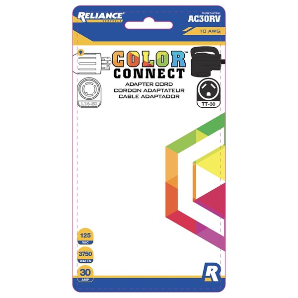 Reliance Controls Color Connect 10/3 SJTW 125 V 12 in. L Adapter Cord - AC30RV