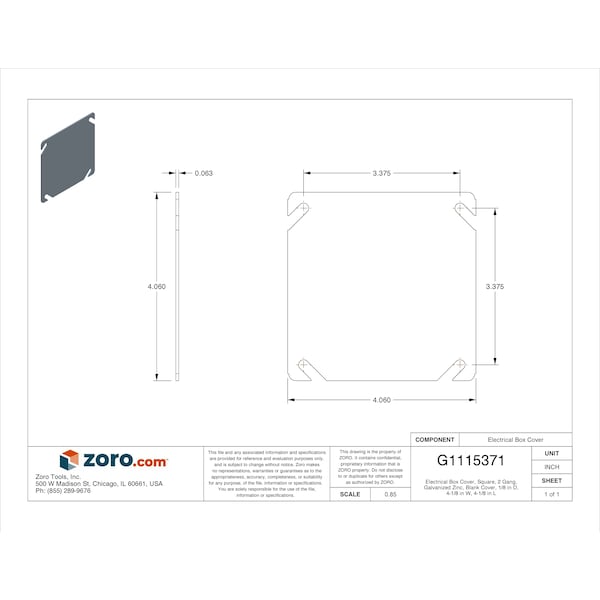 Raco Electrical Box Cover, Square, 2 Gang, Galvanized Zinc, Blank Cover, 1/8 in D, 4-1/8 in W, 4-1/8 in L - 752