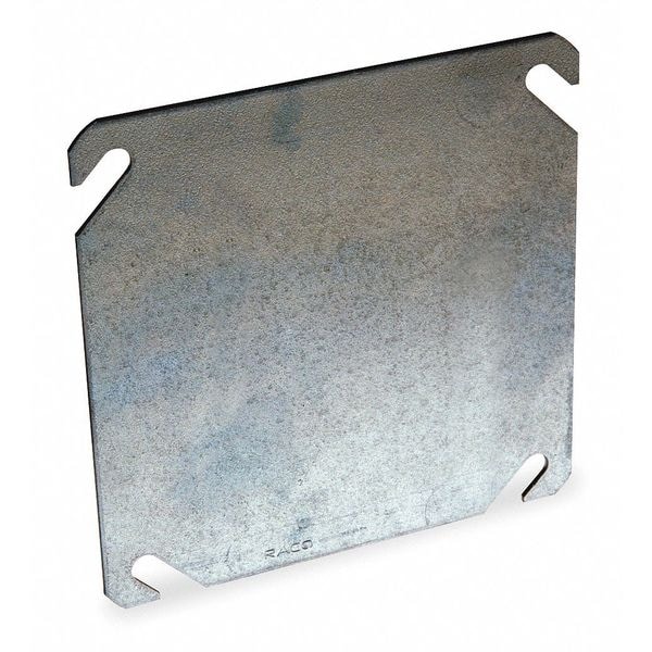 Raco Electrical Box Cover, Square, 2 Gang, Galvanized Zinc, Blank Cover, 1/8 in D, 4-1/8 in W, 4-1/8 in L - 752