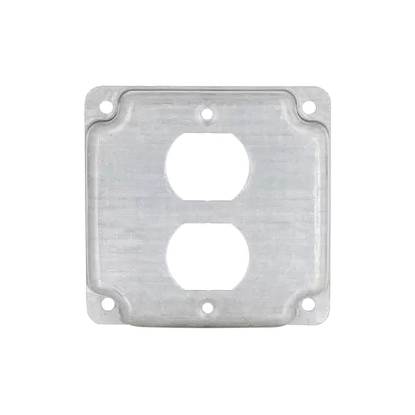Raco Electrical Box Cover, Duplex Receptacle, Square, 2 Gangs, Galvanized Zinc, 1/2 in D, 4 in W, 4 in L - 902C