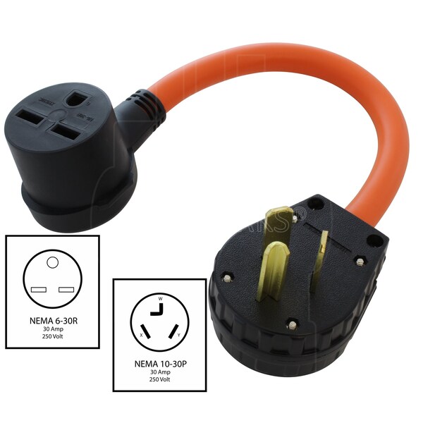 Ac Works 10-30P 3-Prong Old Dryer Plug to 6-30R 3-Prong 30 Amp 250 Volt HVAC Female Adapter - S1030630-018