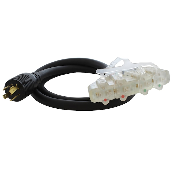 Ac Works 5FT L14-20P 4-Prong 20A Locking Plug to 4 15/20A Household PDU With Power Indicator Lights - L1420F520-05BKL