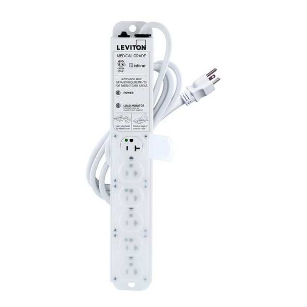 Leviton Outlet Strip, 20 A, 7 ft Cord L, 6 Outlets - 53C6M-2N7