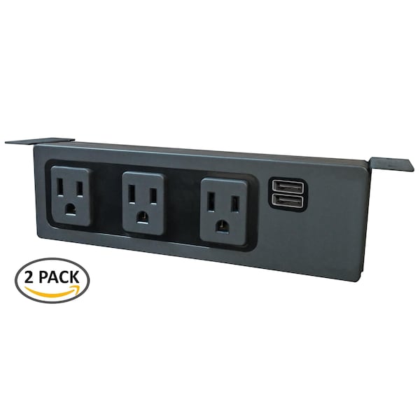 Electriduct Under Table Power Center(3 Power, 2 USB)- Black - PDC-SW-3P-2USB-UT-2PK