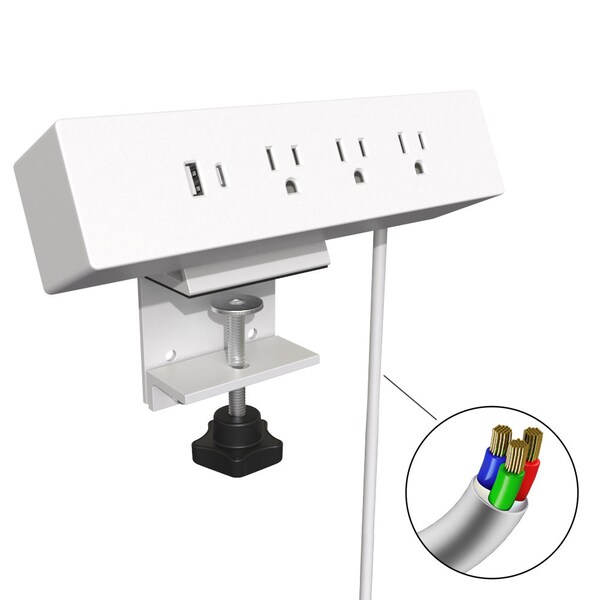 Richelieu Hardware 120 V Clamp-On Power Bar and USB Charging Station, White - 23213030