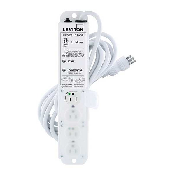 Leviton Outlet Strip, 15 A, 15 ft Cord L, 4 Outlets - 53C4M-1N5