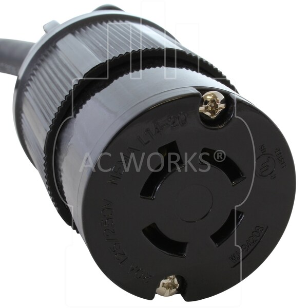 Ac Works 1FT 15A Household Plug NEMA 5-15P to 4-Prong 20A L14-20R 2 Hots Bridged Adapter Cord - S515L1420-012