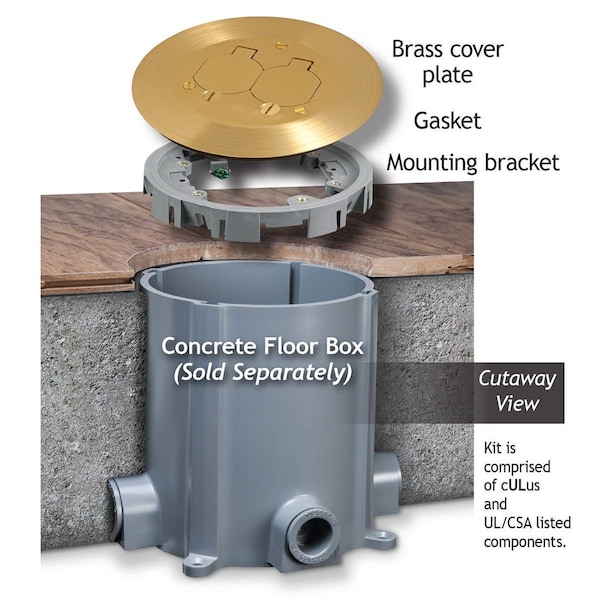 Raco Floor Box Cover, Round, 2 Gangs, 6-1/4 in W, 3/8 in H, Brass - RAC5500KIT