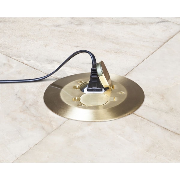 Raco Floor Box Cover, Round, 2 Gangs, 6-1/4 in W, 3/8 in H, Brass - RAC5500KIT